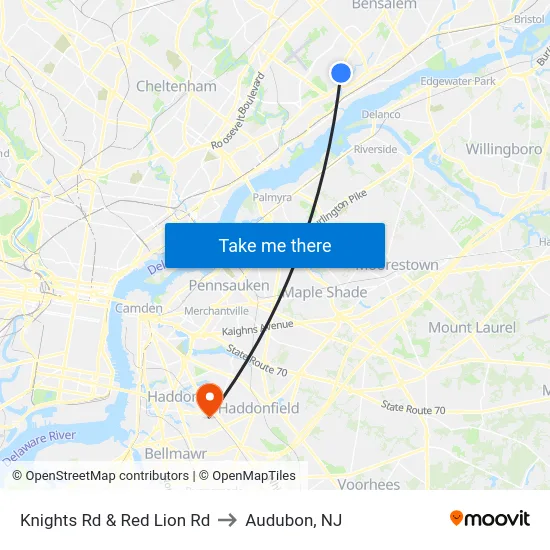 Knights Rd & Red Lion Rd to Audubon, NJ map
