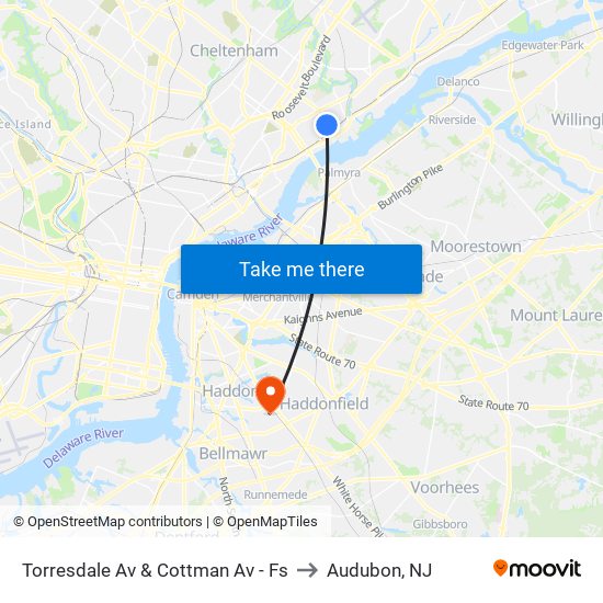 Torresdale Av & Cottman Av - Fs to Audubon, NJ map