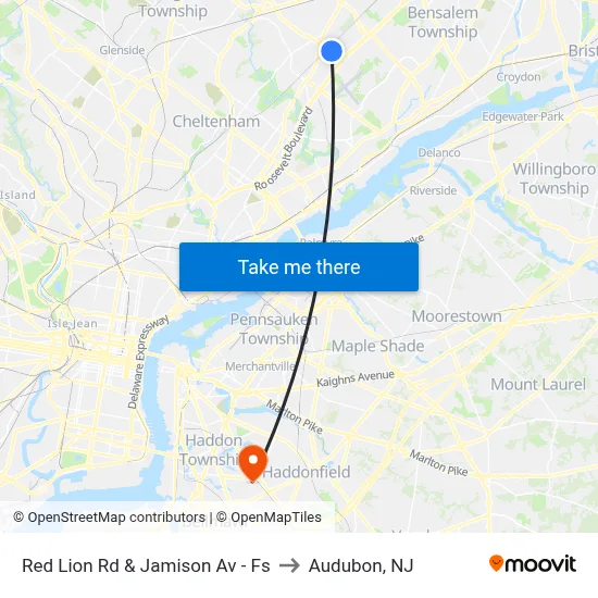 Red Lion Rd & Jamison Av - Fs to Audubon, NJ map