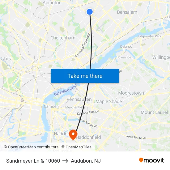 Sandmeyer Ln & 10060 to Audubon, NJ map