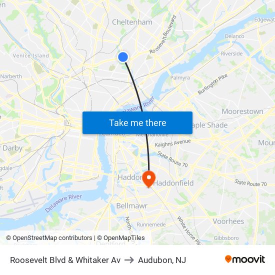 Roosevelt Blvd & Whitaker Av to Audubon, NJ map