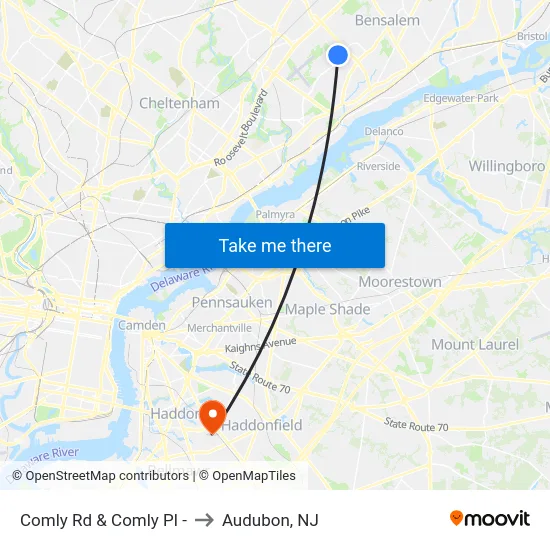 Comly Rd & Comly Pl - to Audubon, NJ map
