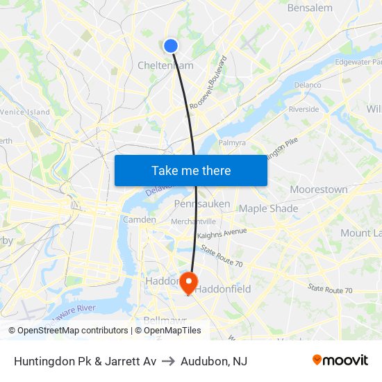 Huntingdon Pk & Jarrett Av to Audubon, NJ map