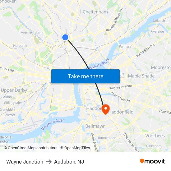 Wayne Junction to Audubon, NJ map