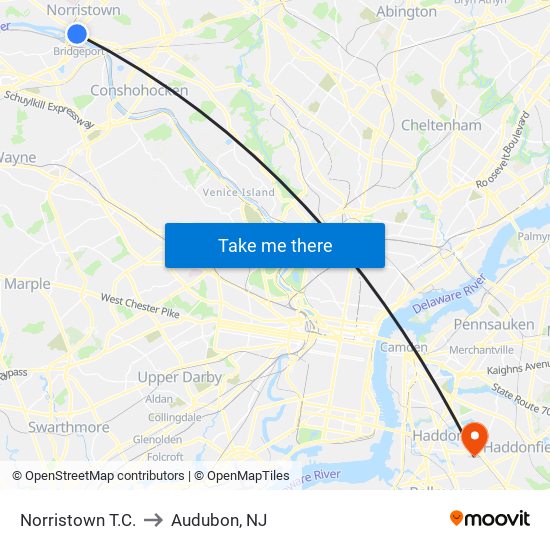 Norristown T.C. to Audubon, NJ map