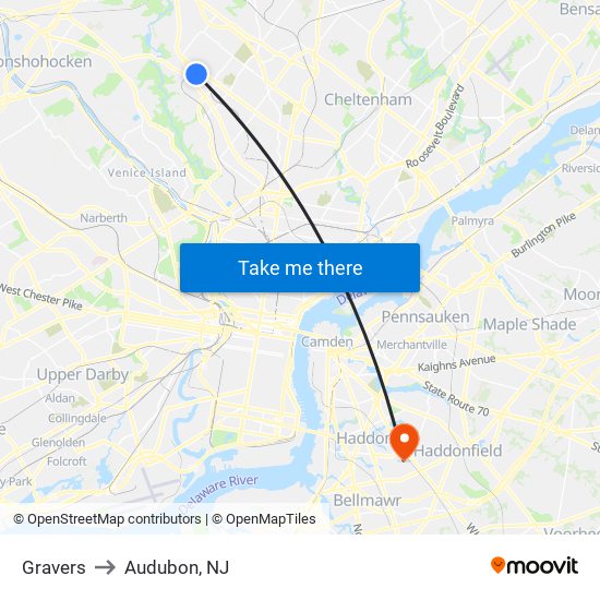 Gravers to Audubon, NJ map