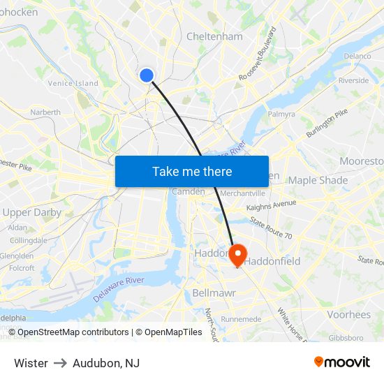 Wister to Audubon, NJ map