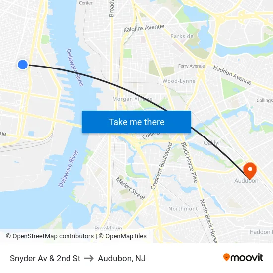 Snyder Av & 2nd St to Audubon, NJ map