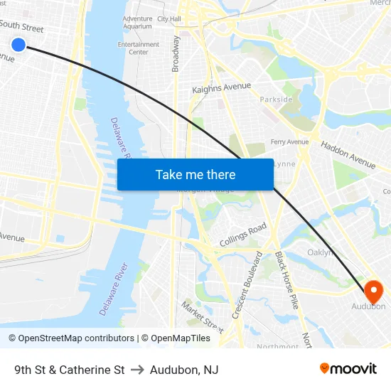 9th St & Catherine St to Audubon, NJ map