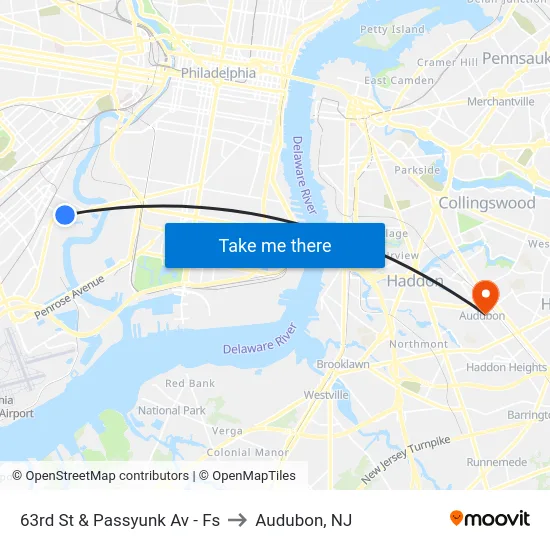 63rd St & Passyunk Av - Fs to Audubon, NJ map