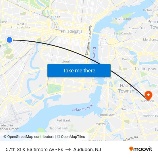 57th St & Baltimore Av - Fs to Audubon, NJ map