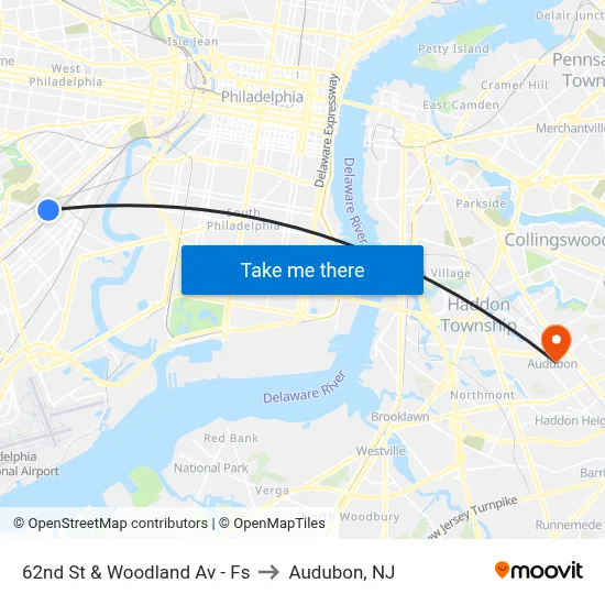 62nd St & Woodland Av - Fs to Audubon, NJ map