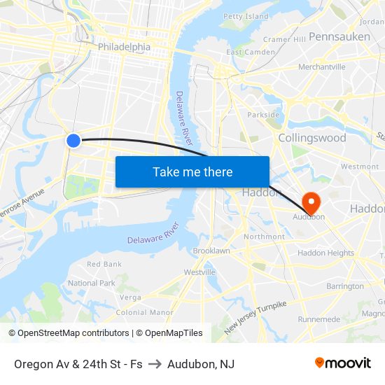 Oregon Av & 24th St - Fs to Audubon, NJ map