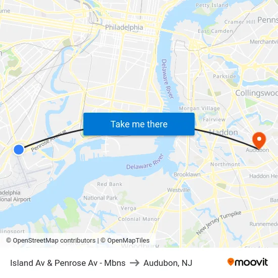 Island Av & Penrose Av - Mbns to Audubon, NJ map