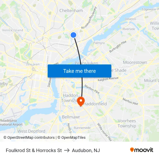 Foulkrod St & Horrocks St to Audubon, NJ map