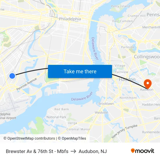 Brewster Av & 76th St - Mbfs to Audubon, NJ map