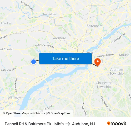 Pennell Rd & Baltimore Pk - Mbfs to Audubon, NJ map
