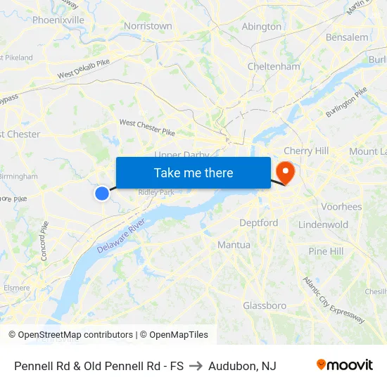 Pennell Rd & Old Pennell Rd - FS to Audubon, NJ map