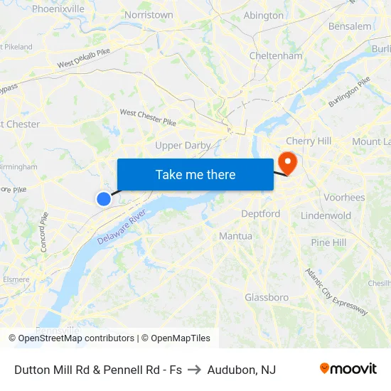 Dutton Mill Rd & Pennell Rd - Fs to Audubon, NJ map