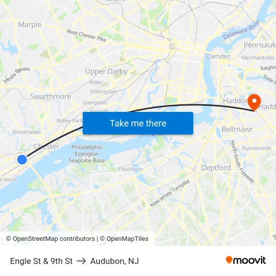 Engle St & 9th St to Audubon, NJ map