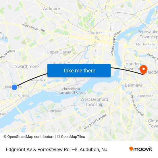 Edgmont Av & Forrestview Rd to Audubon, NJ map