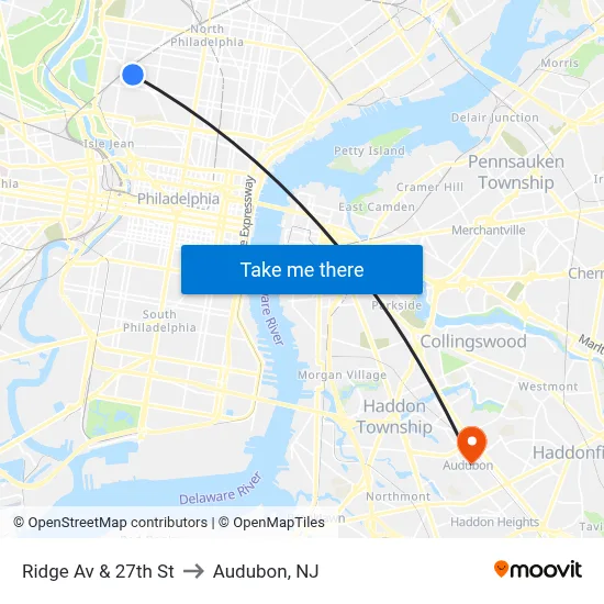 Ridge Av & 27th St to Audubon, NJ map