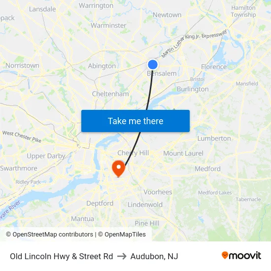 Old Lincoln Hwy & Street Rd to Audubon, NJ map