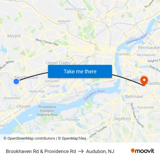 Brookhaven Rd & Providence Rd to Audubon, NJ map