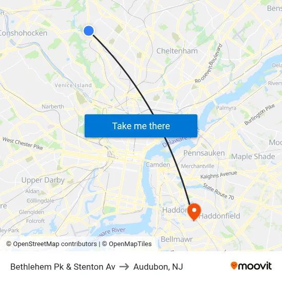 Bethlehem Pk & Stenton Av to Audubon, NJ map