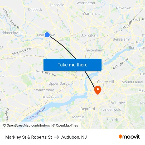 Markley St & Roberts St to Audubon, NJ map