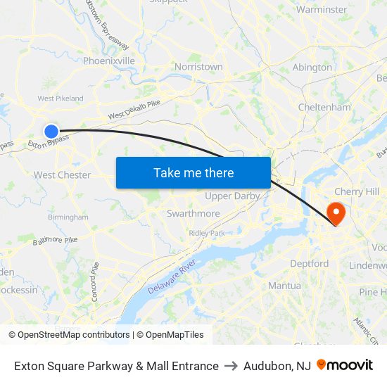 Exton Square Parkway & Mall Entrance to Audubon, NJ map