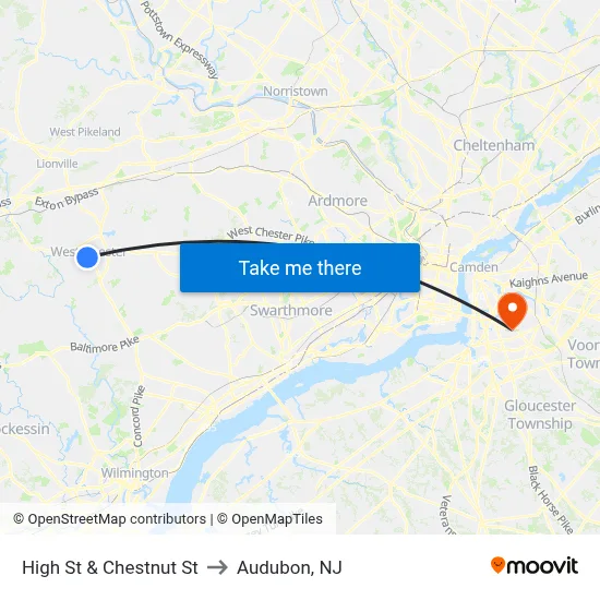 High St & Chestnut St to Audubon, NJ map