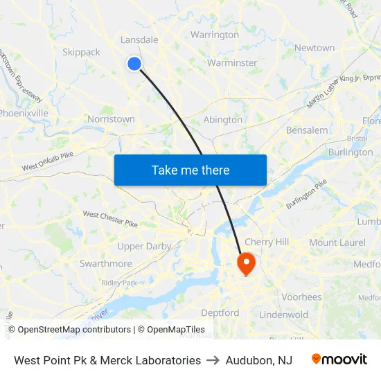 West Point Pk & Merck Laboratories to Audubon, NJ map