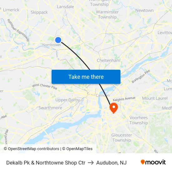 Dekalb Pk & Northtowne Shop Ctr to Audubon, NJ map