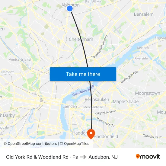 Old York Rd & Woodland Rd - Fs to Audubon, NJ map