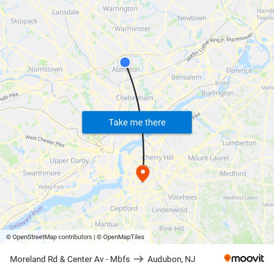 Moreland Rd & Center Av - Mbfs to Audubon, NJ map