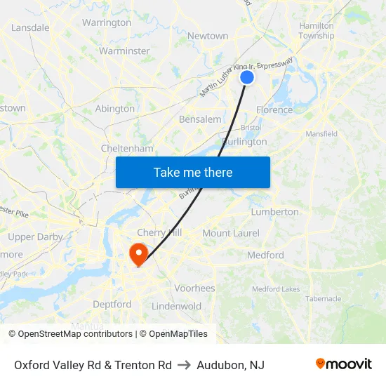 Oxford Valley Rd & Trenton Rd to Audubon, NJ map