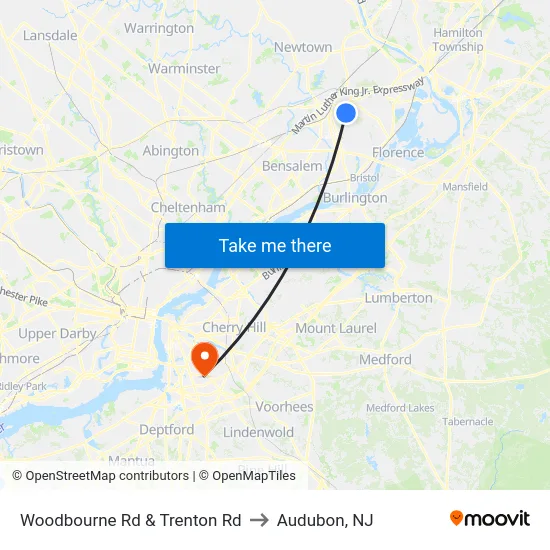 Woodbourne Rd & Trenton Rd to Audubon, NJ map