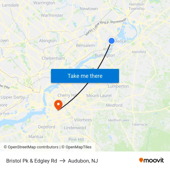 Bristol Pk & Edgley Rd to Audubon, NJ map