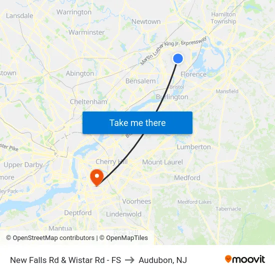 New Falls Rd & Wistar Rd - FS to Audubon, NJ map