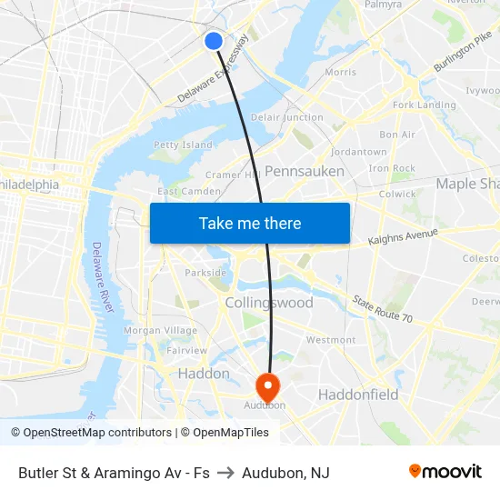 Butler St & Aramingo Av - Fs to Audubon, NJ map