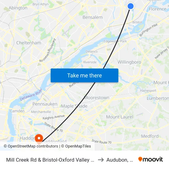 Mill Creek Rd & Bristol-Oxford Valley Rd to Audubon, NJ map