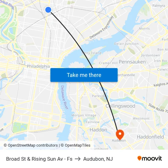 Broad St & Rising Sun Av - Fs to Audubon, NJ map