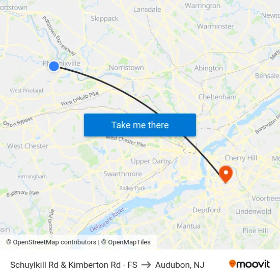 Schuylkill Rd & Kimberton Rd - FS to Audubon, NJ map