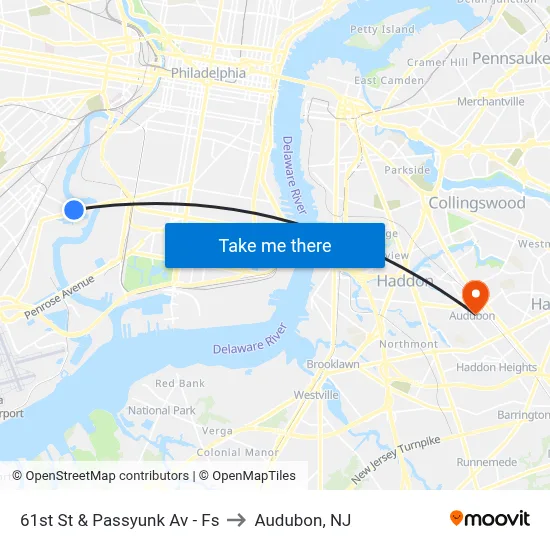 61st St & Passyunk Av - Fs to Audubon, NJ map