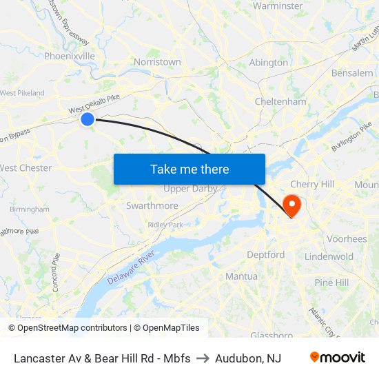Lancaster Av & Bear Hill Rd - Mbfs to Audubon, NJ map