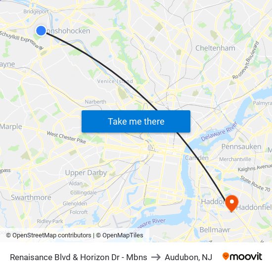 Renaisance Blvd & Horizon Dr - Mbns to Audubon, NJ map