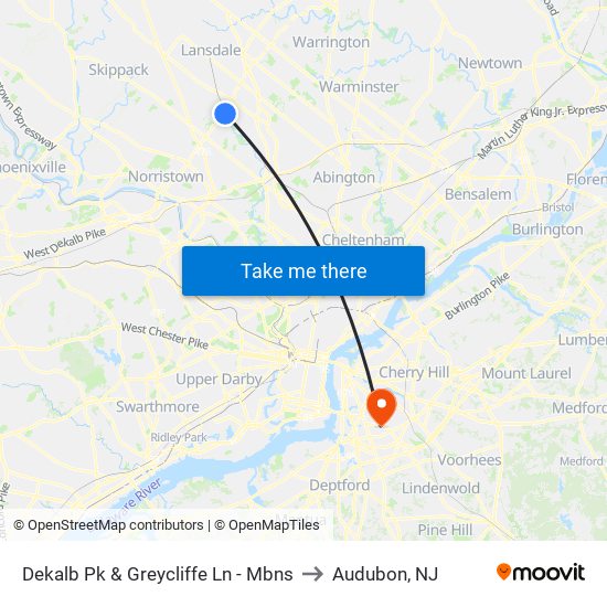 Dekalb Pk & Greycliffe Ln - Mbns to Audubon, NJ map