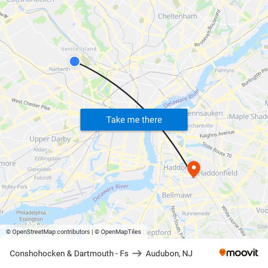 Conshohocken & Dartmouth - Fs to Audubon, NJ map