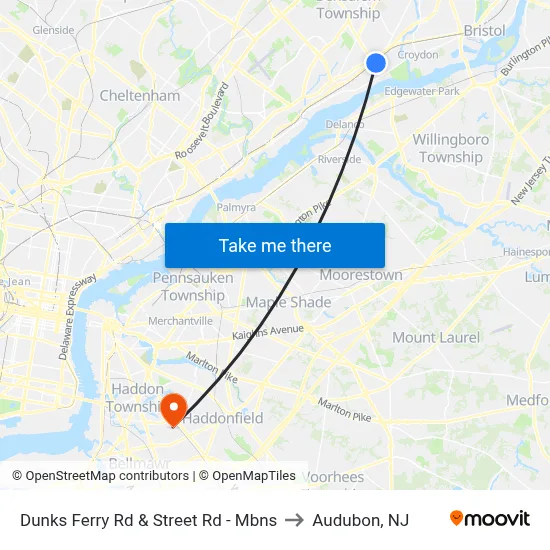 Dunks Ferry Rd & Street Rd - Mbns to Audubon, NJ map